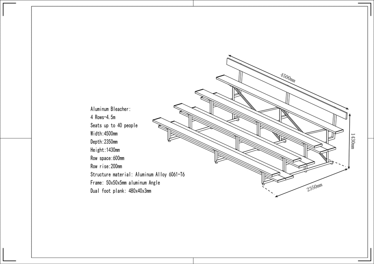 4-Tier Grandstand 4.5m Double Step